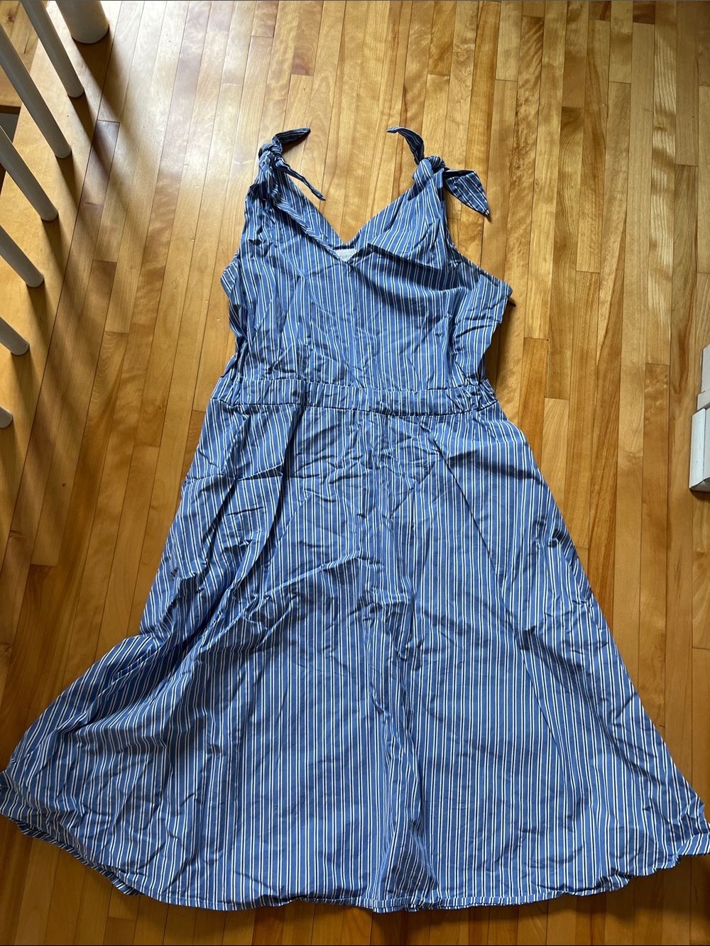 Cupio Blue & White Striped Tie-Shoulder Midi Dress